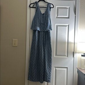 Blue Floral Sleeveless Jumpsuit